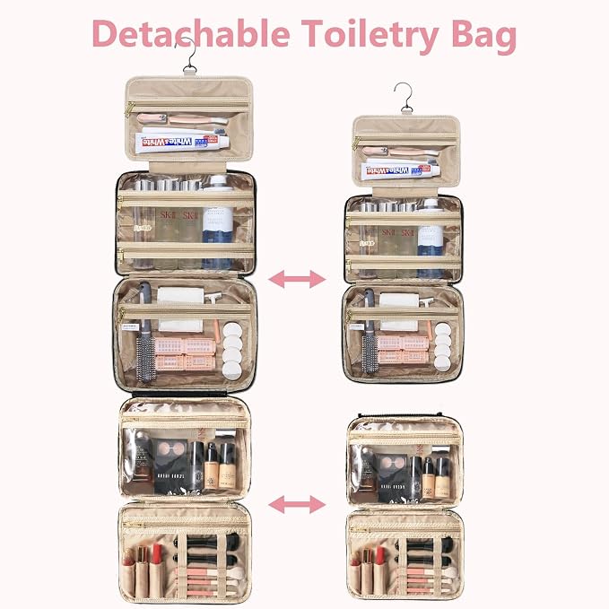 Detachable Travel Toiletry Bag for Women - Large Toiletry Bags for Traveling Women - Hanging Makeup Cosmetic Bag, Organizer for Travel Accessories Cruise Essential - Travel Size Toiletries