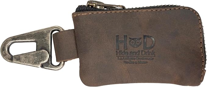 Hide & Drink, Car Key Holder & Coin Purse for Belt Loop Handmade from Full Grain Leather - Bourbon Brown