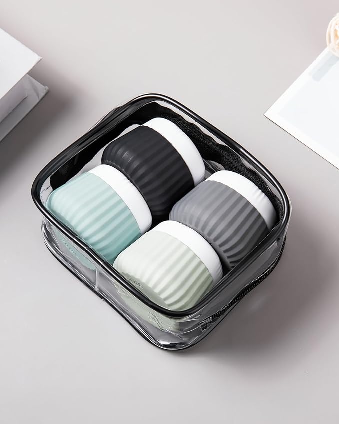 Mrsdry Travel Containers for Toiletries 4 Pack, TSA Approved Travel Size Toiletries, Travel Size Containers, With Clear Bag Leak Proof Silicone Jars, Travel Essentials Creams Jars Carrying Small Items