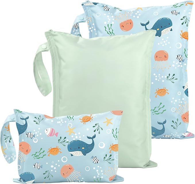 RelaxScene Wet Bag for Swimsuit - 2 Pack Waterproof Wet Dry Bag for Clothes - Baby Diaper Bag - Travel Laundry Daycare Bags - Baby Beach Essentials - Bogg Bag Accessories