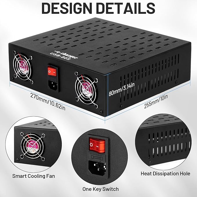 Multiple USB Charging Station, MIXILIN 80 Ports 800W(150A) Fast Charger Station with Power Switch, Desktop Charging Station for Multiple Devices Compatible with Cell Phones iPad Kindle Tablet