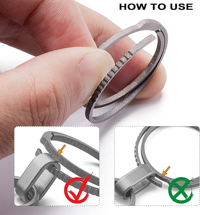 TISUR Titanium Keychain Rings, Split Side Pushing Key Rings Heavy Duty Black Key Ring For Key Chain Carabiner Dog Tag Ring