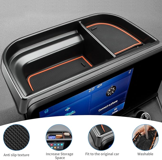 auovo Dashboard Organizer Tray Compatible with Ford Maverick Accessories 2024 2023 2022 Hybrid XL XLT Lariat Center Console Dash Tray ABS Insert Dashboard Storage Box (Orange Trim)