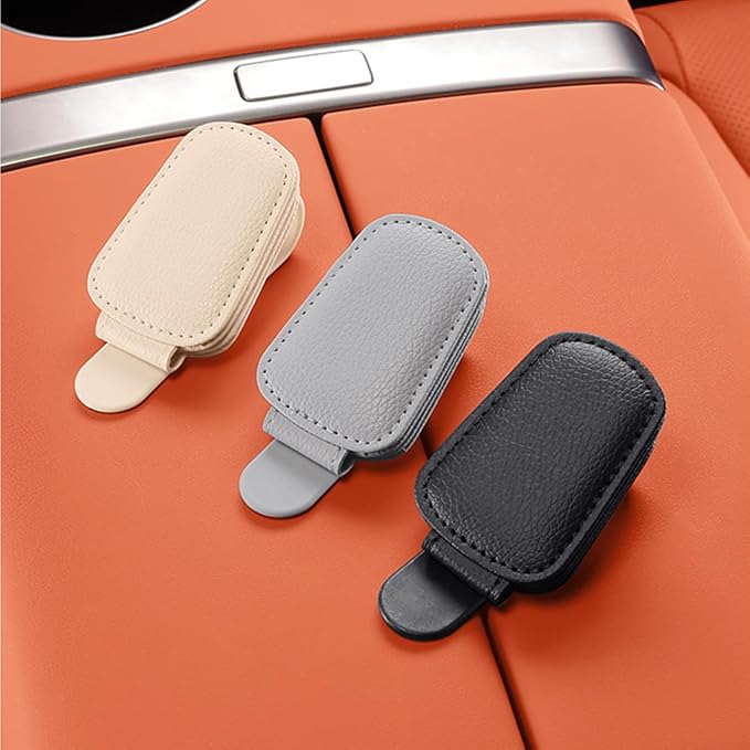 Sunglass Holder for Car Visor, Magnetic Leather Sunglasses Holder and Ticket Card Clip for Car