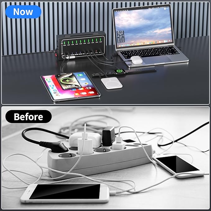 690W USB Charging Station, 20 Port (10 PD+10 QC) USB C Charger Block, Fast Charging Station for Multiple Devices with Smart Power Delivery for Laptop, iPhone, iPad, Tablet and More