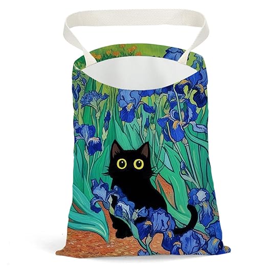 Black Cat Car Trash Bag, Car Trash Bag Hanging, Waterproof Cars Back Seat Hanging Organizer and Storage Trash Bags for Vehicle Travelling Camping Irises Decor