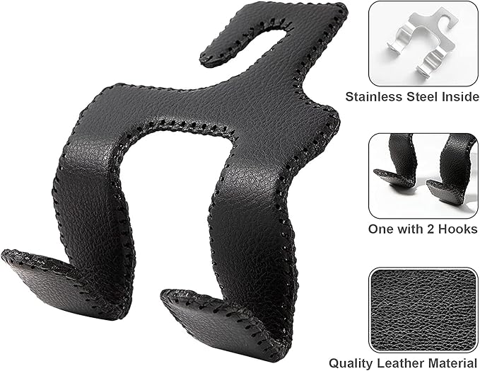 AMVOYOA Car Purse Hook, 2 in 1 Car Seat Headrest Hooks Durable Hanger Storage Holder Leather Organizer for Hanging Grocery Bags, 2 Pack, Brown