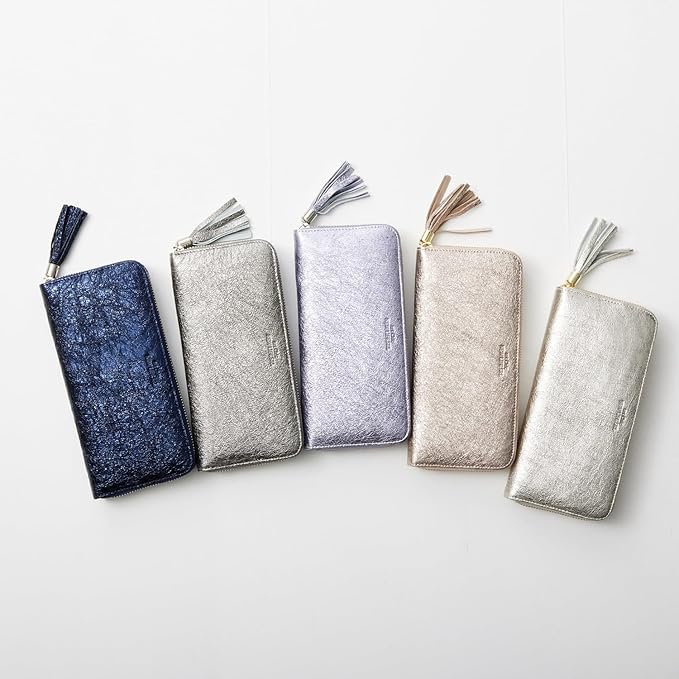 VOICE Align type Long wallet Leather made by NEW LIFE in Italy Cowhide ART.Chic Women's Elegant and easy to use Vertical card case In gift box (Navy)