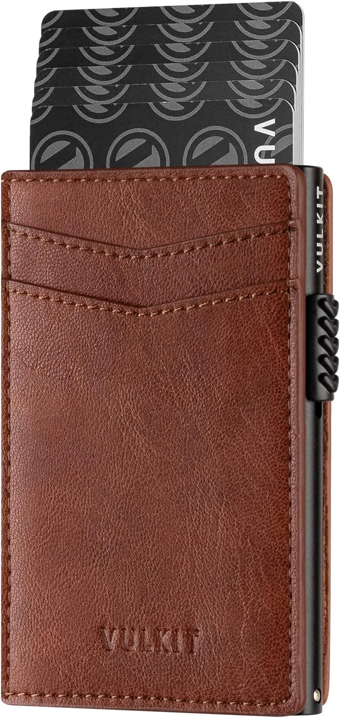 VULKIT Men's Slim Wallets Pop Up Card Holder RFID Blocking Metal Wallet Minimalist Design Holds Up to 11 Cards