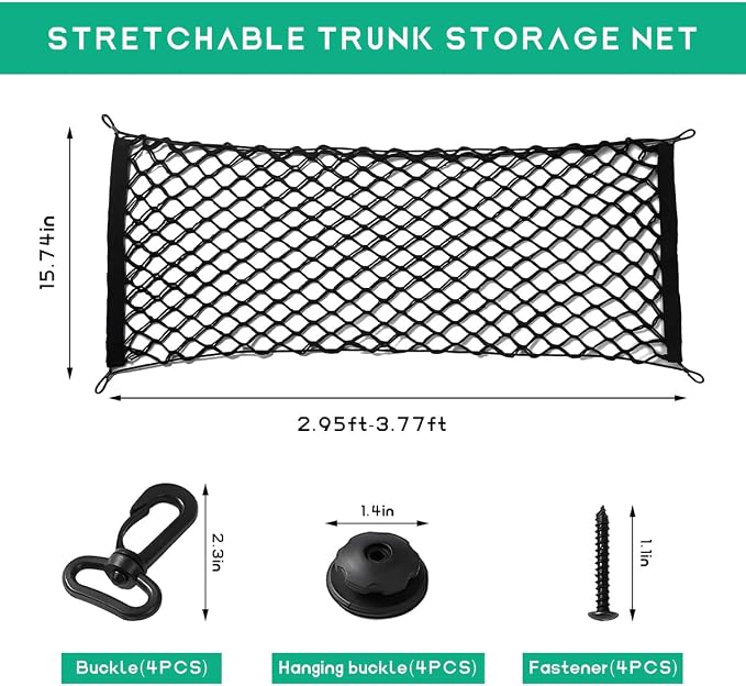 Stretchable Cargo Net, 35.4"×15.7" Adjustable Elastic Trunk Bed Storage Organizer Net with Hooks, Heavy Duty Automotive Luggage Rear Cargo Mesh Universal for Most Vehicles