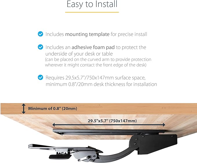 StarTech.com Under Desk Keyboard Tray - Full Motion & Height Adjustable Keyboard and Mouse Tray, 10"x26" Platform - Ergonomic Desk Mount Computer Keyboard Tray with Mouse Pad & Wrist Rest (KBTRAYADJ2)