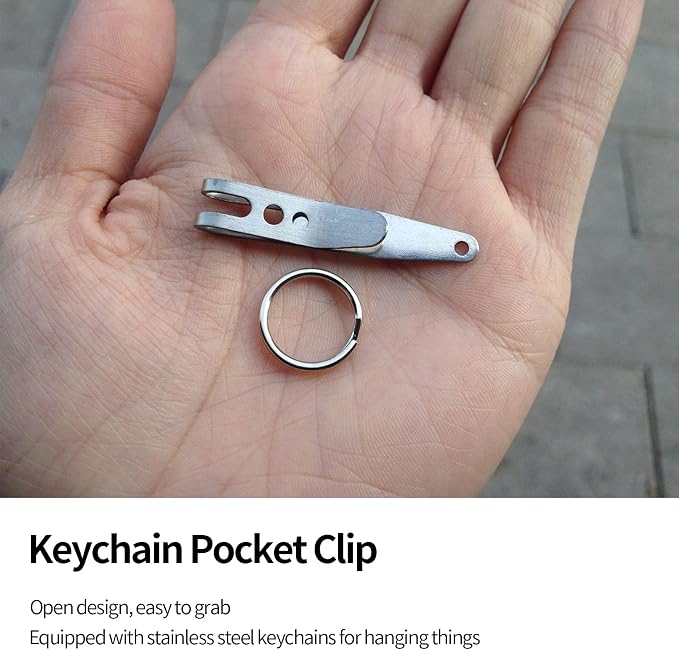 2Pcs Belt Clip for Keys, Mini Keychain Pocket Clip, Stainless Steel Suspension Clips, Multipurpose Suspension Keychain Clips for Keys, Flashlights, Knives, 1.6x0.3in