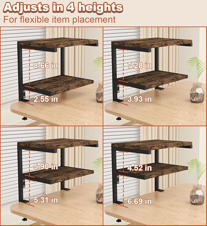 Mondazie Clamp on Desk Organizer Shelf, Heavy-Duty Desk Extender Side Table with 2-Tier Adjustable Storage Shelves for Desktop Accessories, Gaming Devices, Black