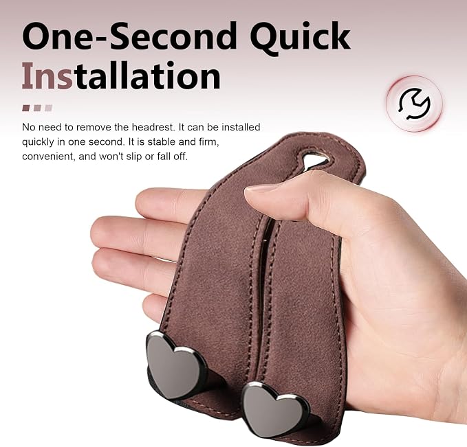 2 PCS Car Seat Backpack Hooks, Alloy High Load-bearing Seat Headrest Double Hooks, 2-in-1 Multifunctional Storage Hangers Phone Holder, Universal for Most Cars (Brown)