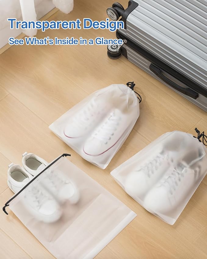 Teskyer 20 Pack Shoe Bags for Travel – Transparent, Waterproof, Portable Shoe Storage for Packing (15.7" x 11.8") – Travel Essentials for Men & Women