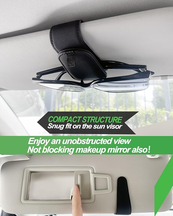Sunglass Holder for Car, 2 Pack Car Sunglass Holder Visor Clip Magnetic Leather Sun Glasses Eyeglass Hanger, Beige, Fit for Different Size Eyeglasses