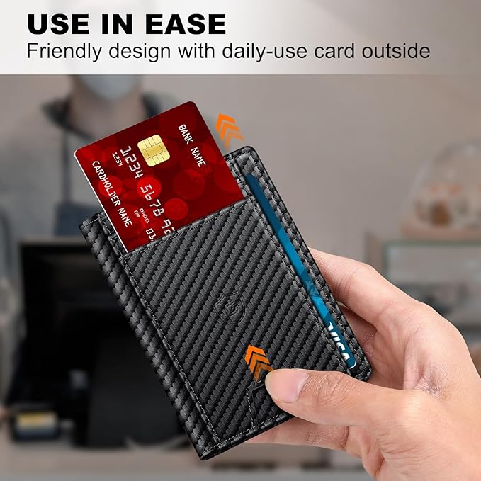 Wallet for Men 14-16 Cards, Men's Leather Wallet, Minimalist Thin Card Holder RFID Blocking Money Clip with Simplified Bill Folder & Magnetic Closure, Gifts for Men, Carbon Fiber