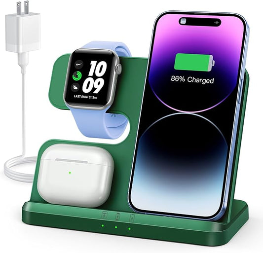 JARGOU 3 in 1 Charging Station for Apple Wireless Charger for iPhone 17 16e 16 15 14 13 12 11 X 8 & for iWatch Charger Wireless Charging Station for Multiple Devices for AirPods 2/3/4/Pro/Pro 2/Pro 3