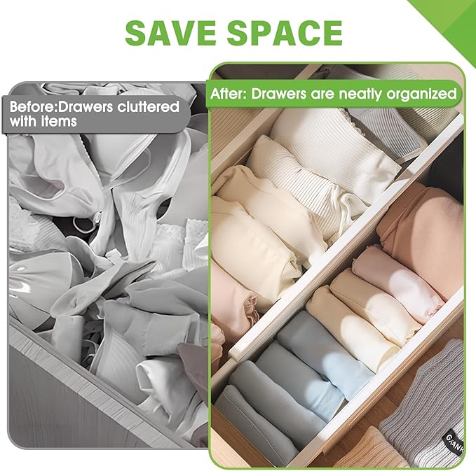 5 Pack Drawer Dividers 3.7" High Slim Organizers Expandable 14.8-25.6" Adjustable Separators for Shallow Drawers Kitchen Utensils Baby Clothes Underwear Storage-White