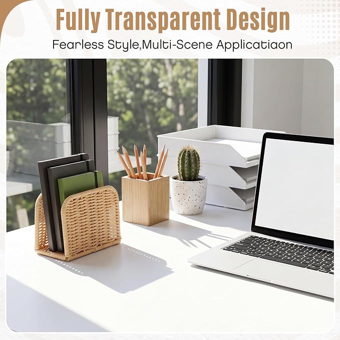 Rattan Mail Organizer for Desk Mail Holder Countertop Rattan Letter Sorter File Holder Envelope Book Stand Farmhouse Office Desk Organizer and Storage Accessories