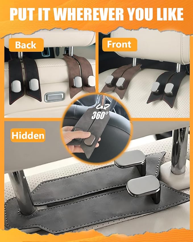 Purse Hook for Car, Car Hooks for Headrest Universal Purse Holder for Car, Bling Car Seat Hooks for Headrest, Car Seat Back Storage Hook (2 Pack, Black)