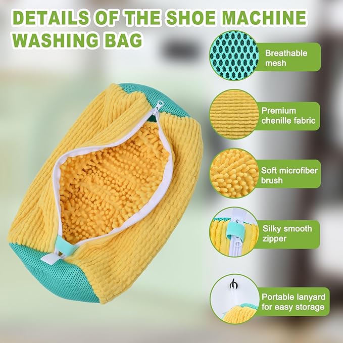 Shoe Washing Machine Bag, 2 Pack 360° Deep Cleaning Protects Shoes & Washer, Sneaker Shoe Cleaner Bag,Fits Most Shoes Sizes for Men Women, Reusable Laundry Shoe Bag for Washer Dryer & Travel,Yellow