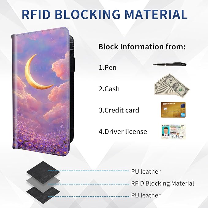 DEGDFSGR Checkbook Cover PU Leather Checkbook Covers for Women for Duplicate Checks, Check Book Covers with RFID Blocking Function for Personal Checkbook, Golden Crescent Moon