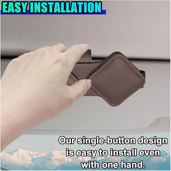 Sunglass Holder for Car Visor, Magnetic Leather Glasses Eyeglass Clip, Car Hanger Mount Ticket Card Clip, Auto Visor Organizer Accessories (Brown)