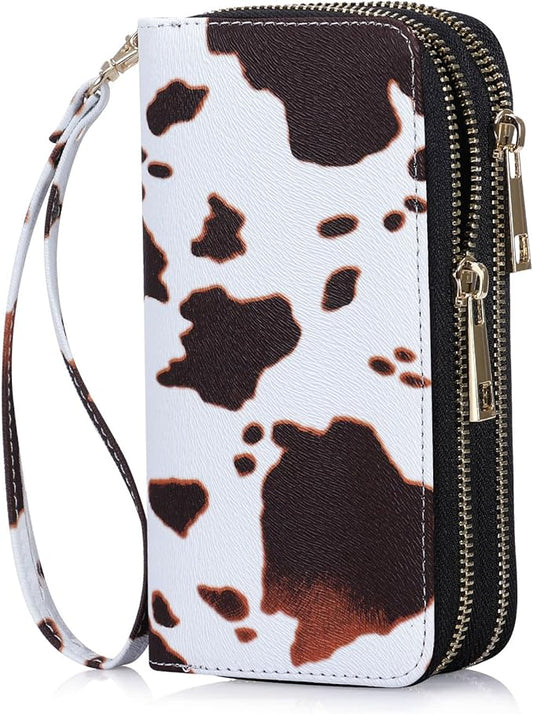 Cellphone Wallet for Women Dual Zipper Long Purse with Removable Wristlet