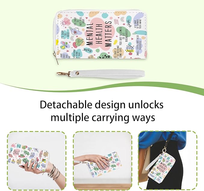 Mental Health Awareness Wallet for Women - Slim PU Leather Wallet with Inspirational Quotes, Cash Zipper Coin Purse, Small Card Holder Travel Wallet, Wristlet Wallets for Teen Girls (Self-Care Gift)