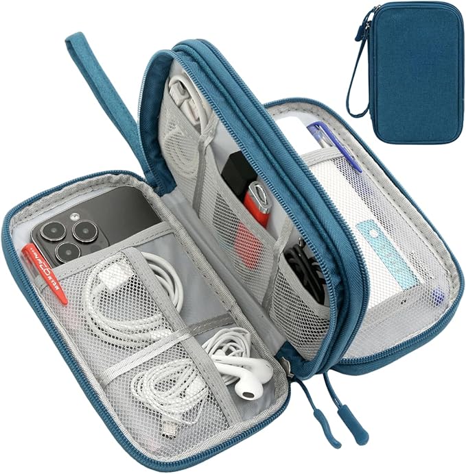 CAAORDKSO Electronics Organizer Pouch, Travel Cable Organizer Bag Waterproof Portable Electronic Accessories Organizer Case for Cable, Cord, Charger, Phone, Power Bank, Earphone (Dark Green, Large)