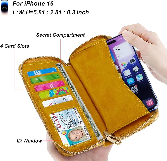 Cellphone Wallet for Women Dual Zipper Long Purse with Removable Wristlet