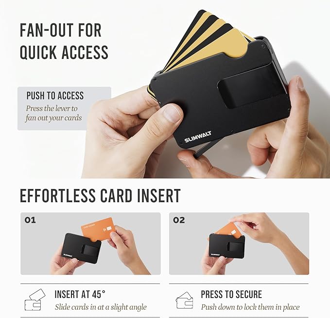 Fan-out Wallet for Men with ID Window and Money Clip - Minimalist Slim Cardfan Card Holder, Mens Wallet with RFID Blocking, Metal Pop Up Wallets Black, Gifts for Men