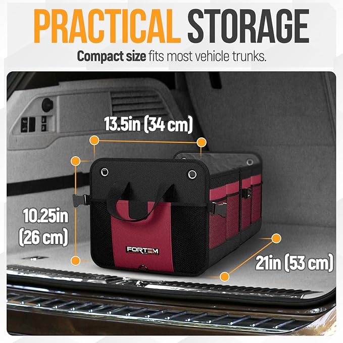 FORTEM Trunk Organizer For SUV Car Organizer and Storage, Multi-Compartment Storage Bag Car Accessories for Women Men, Perfect Christmas Gifts, 1680D Oxford, Non Slip Bottom, Straps, Soft Cover (90L)