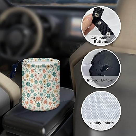 Flowers Car Rubbish Bin Holder Multipurpose Front Seat Back Seat Garbage Container Bag Kitchen Hanging Foldable Rubbish Bin Fashion Vehicle Organization Bin