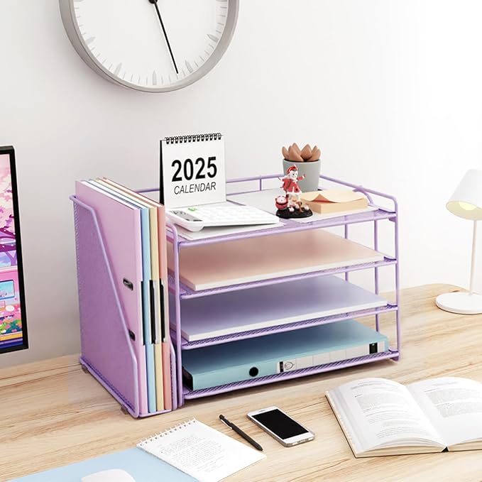 gianotter 4-Tier Paper Organizer With Magazine Holder, Desk Organizers and Accessories, Desk Accessories & Workspace Organizers, File Organizer for Office Supplies Storag (Purple, 4-Tier)