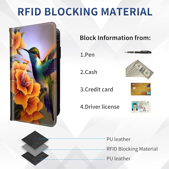 DEGDFSGR Checkbook Cover - Premium Leather Standard Duplicate Register Check Card Book Holder Wallet with RFID Blocking Function for Girl Men Women,Hummingbird