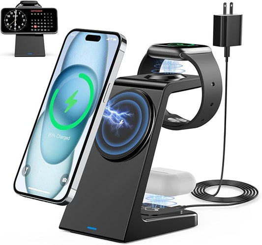 3 in 1 Magnetic Wireless Charging Station Apple 20W Charger Stand Magnetic Wireless Charger for iPhone 16 15 14 13 12 Pro/Pro Max/Plus/Mini AirPods 2/3/Pro iWatch Ultra/8/7/SE/6/5/4/3/2 (3 in 1)