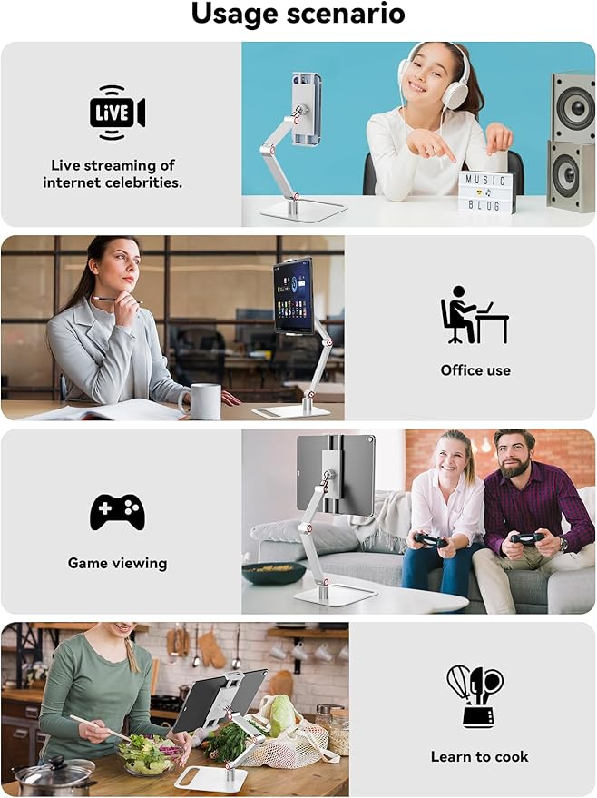 Adjustable Tablet Stand for Desk - Portable Monitor Stand 360° Rotating and Foldable Tablet Holder, Mount for iPad, Samsung Galaxy Tab, Stable and Anti-Slip Design for Office, Home, and Kitchen