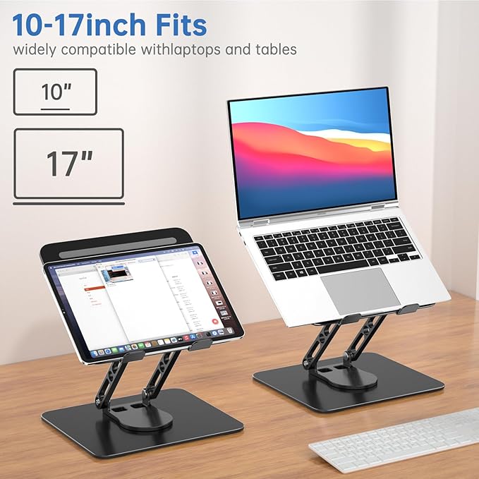 Laptop Stand for Desk Adjustable Computer Stand with 360 Rotating Base Ergonomic Laptop Riser Mount for Desk Foldable Protable Computer Desk Fits with MacBook Pro Air, Black