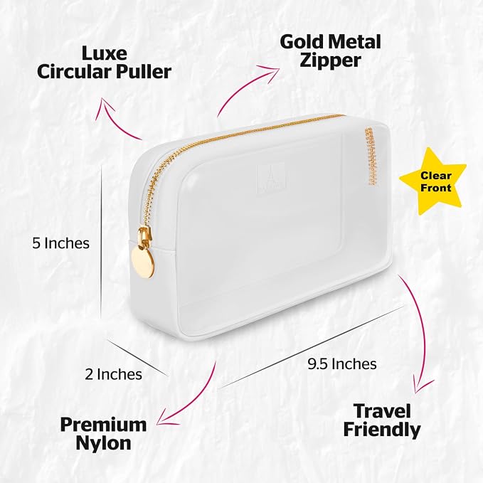 DANCOUR Small Clear Makeup Bag – Mini Pouch for Purse, White Cosmetic Travel Case, Compact Clear Cosmetic Bag, Mini Purse Pouch for Travel