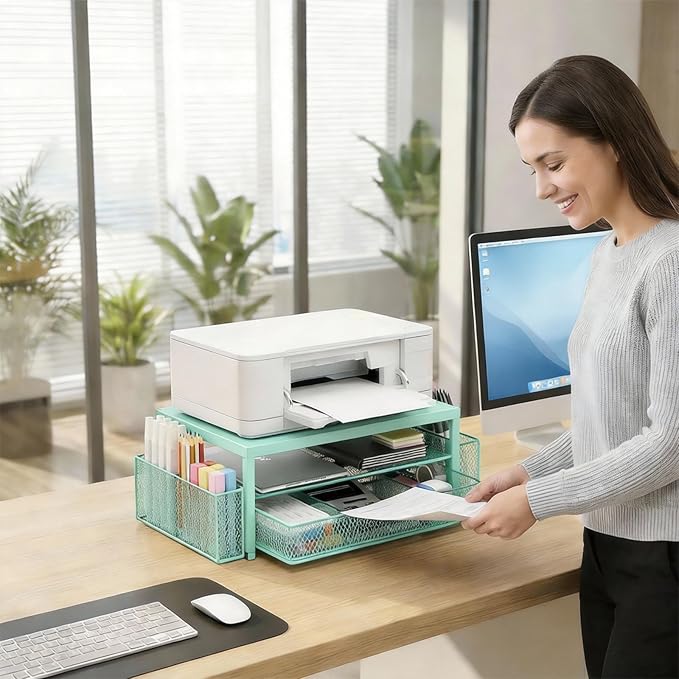 LEKETREE 2 Tier Monitor Stand, Computer Monitor Riser, Office Desk Accessories, Desk Organizer Desk Shelf Printer Stand, Green