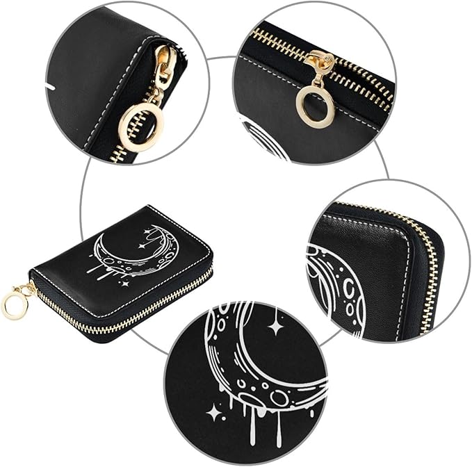 Moon RFID Credit Card Holder Wallets Accordion for Women Leather Zipper Card Case Accordion Wallet for Ladies Girls