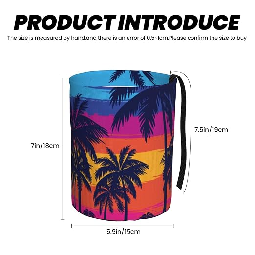 Car Garbage Bag Blue Palm Trees at Sunset Mini Car Trash Bin Portable Collapsible Waterproof Rubbish Bag for Car Accessories Back Front Seat Cup Holder