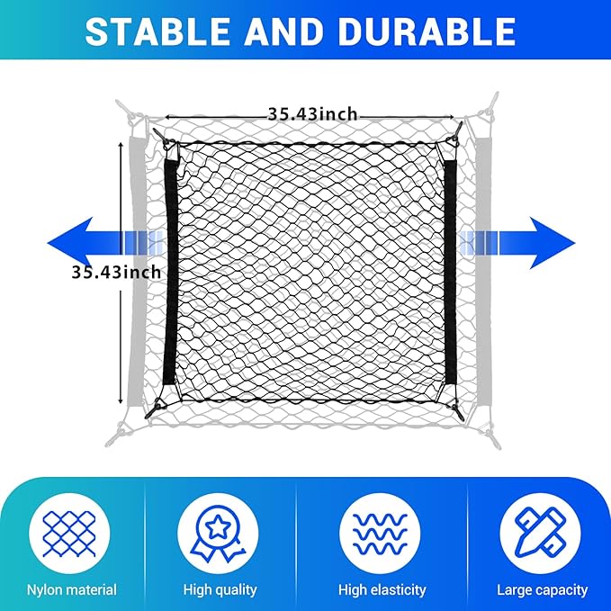 Trunk Cargo Net Fits for 2010-2024 Toyota 4Runner Trunk Organizer Floor Flat String Bag Cargo Storage Pocket Compatible with 4Runner 5-Seat 2nd Row Accessories Elastic Stretchable Net
