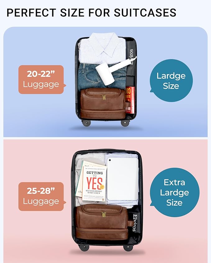Elviros Toiletry Bag for Mens PU Leather Travel Organizer Kit with Hanging hook, Large Water-resistant Toiletries Bathroom Shaving Bag, Gift For Men (Dark Brown)