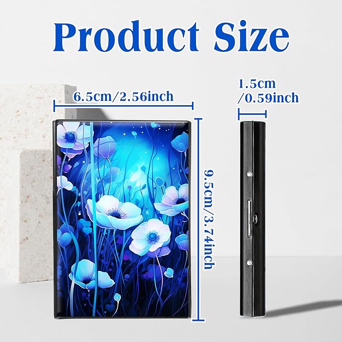 RFID Blocking Credit Card Holder - Slim Metal Wallet for Women & Men,Purple Flowers Design Stainless Steel Business Card Case,Compact Pocket Organizer for Travel & Daily Use