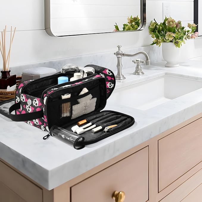 MNSRUU Travel Makeup Bag,Cute Skulls Makeup Bag Large Capacity Portable Travel Toiletries Bag for Travel Size Cosmetic Bag Organizer, Women Toiletry Makeup Bag Organizer