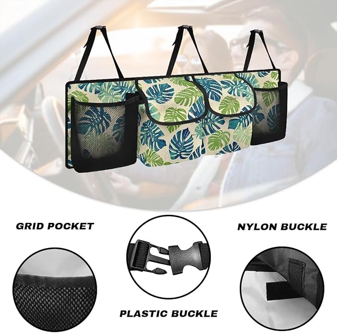 Palm Leaves Car Trunk Organizer,Large Capacity,Non-Sagging,Detachable Backseat Hanging Organizer,Standard Size for Most SUVs