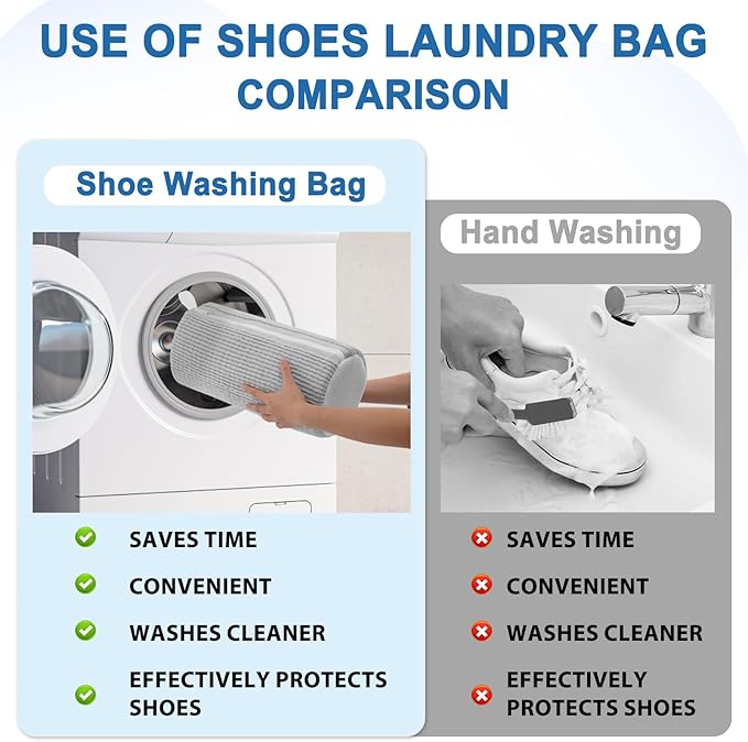 Aship Shoe Washing Machine Bag, Laundry Shoe Bag for Washer and Dryer - 2PC Reusable Shoe Cleaning Bag for Sneakers,Tennis Shoes, 360° Deep Cleaning With Self-locking Zipper for All Shoe Sizes - Gray